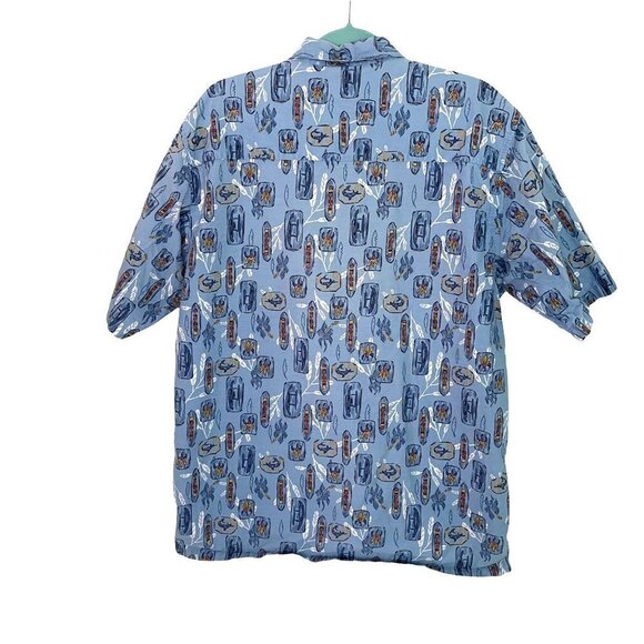OP Sport Tiki Print Shirt Mens Size Large L Vintage Button Up Pure Cotton Blue - Picture 2 of 11